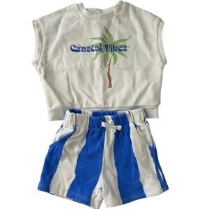 Grayson Mini Coastal Vibes White Blue Top & Shorts Outfit Size 18 Months